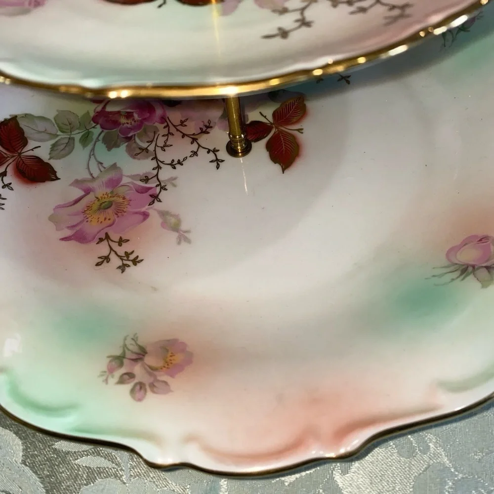 VINTAGE GERMAN SCHUMANN ARZBERG‎ PORCELAIN TWO-TIERED ‘WILD ROSE’ SERVING TRAY